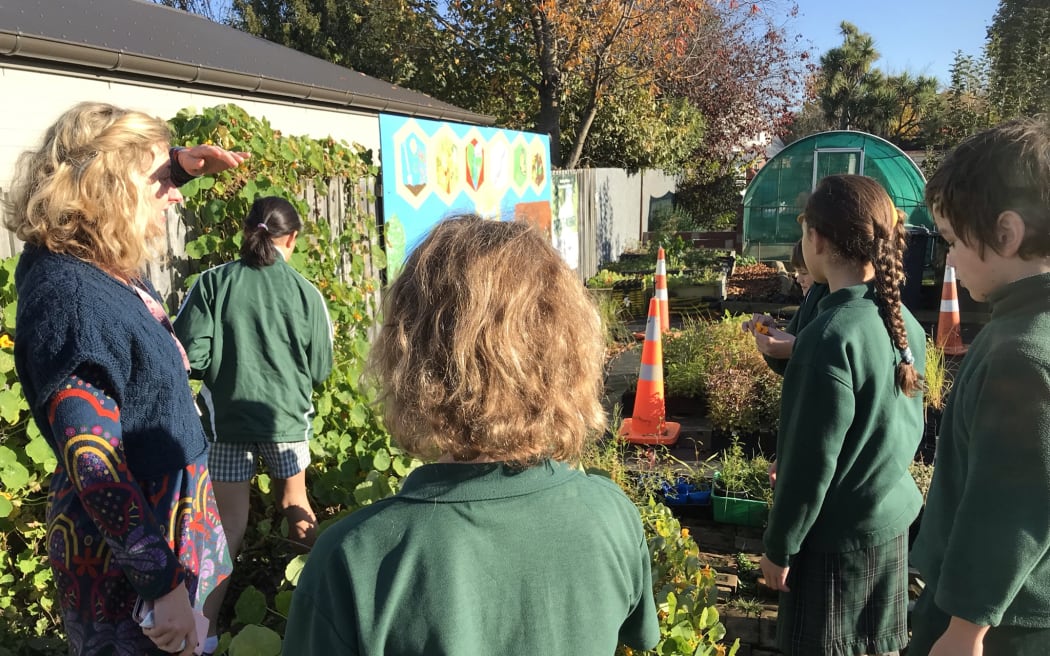 Bianca Woyak stands in the schools veggie patch.