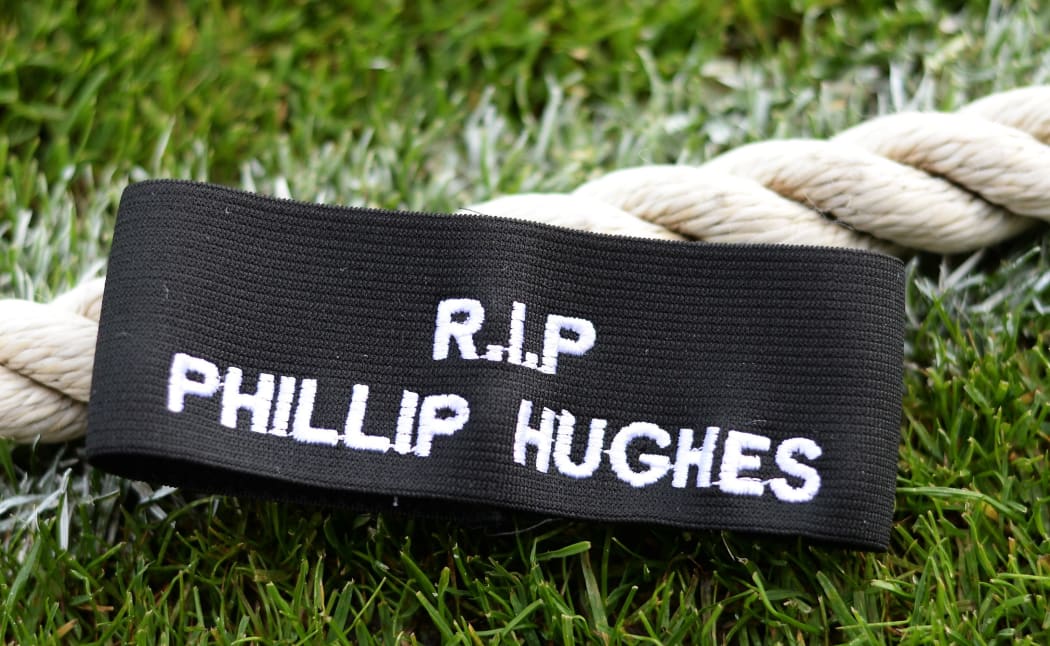 Phillip Hughes tribute black armband.