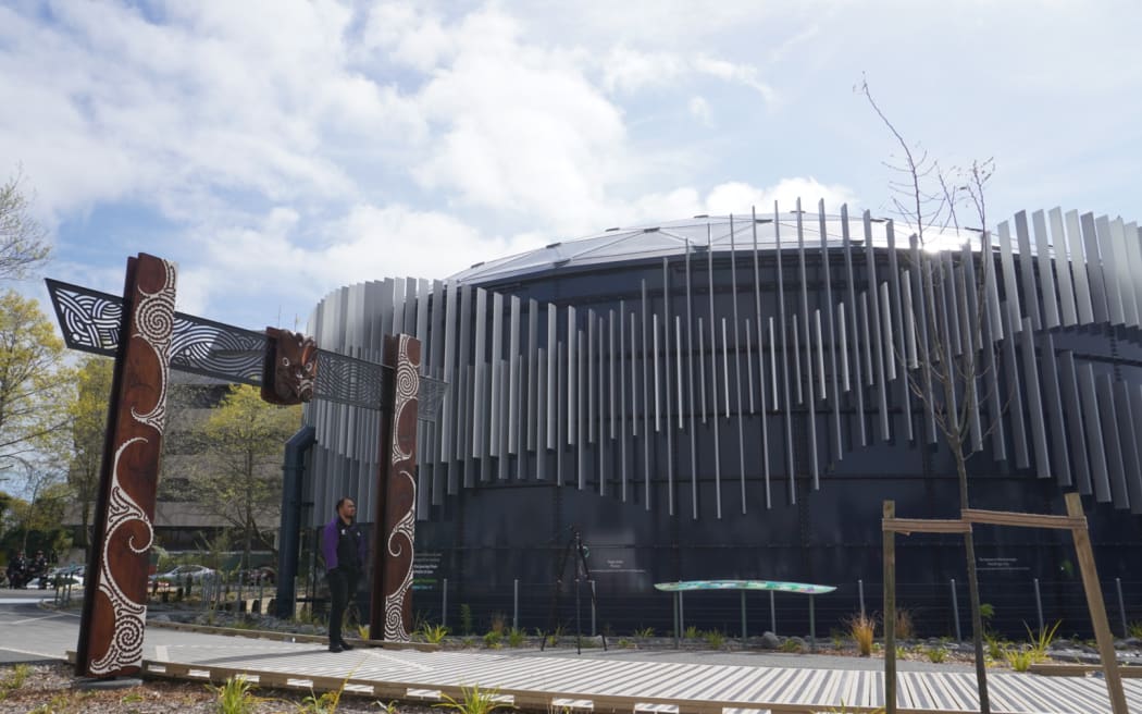 One of two giant water tanks, which holds five million litres of water each. Waiaroha water treatment facility in Hastings on 6 October 2023.