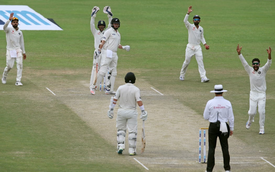 Indian cricketers appeal during first Test against New Zealand 2016.