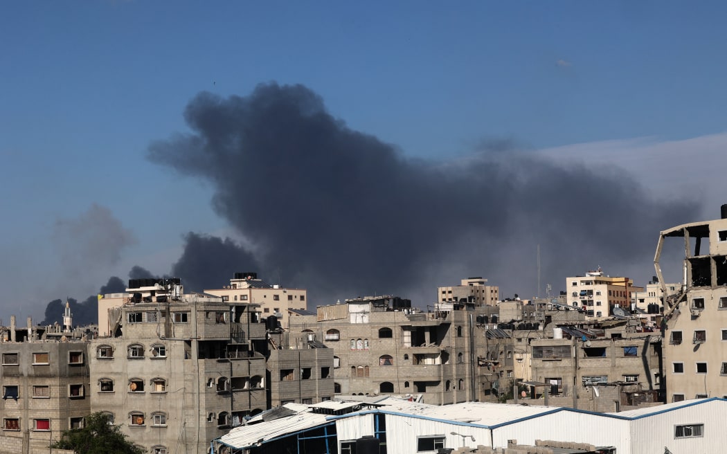 Smoke rises following Israeli bombardment in Jabalia in the northern Gaza Strip on 12 May, 2024.