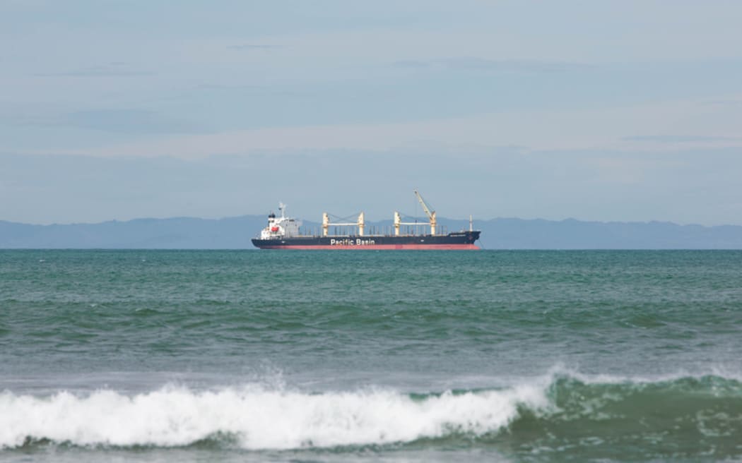 A Pacific Basin Shipping boat on the water in Gisborne the morning of the earlier 7.1 earthquake and subsequent tsunami warning in the area.