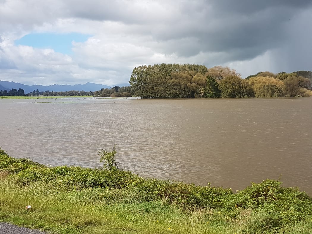 Waitoa river is in flood following Cyclone Cook.
