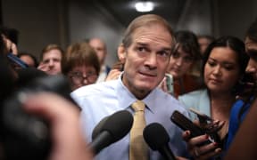 Rep. Jim Jordan speaks to reporters as House Republicans hold a caucus meeting at the Longworth House Office Building on 13 October, 2023 in Washington, DC.