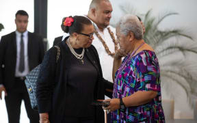 Commonwealth Secretariat head Patricia Scotland, left, and Samoan Prime Minister Fiame Naomi Mata'afa in Apia. 20 October 2024