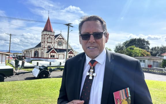 Sir Buck Shelford spoke to RNZ at the service of Sir Robert Gillies.