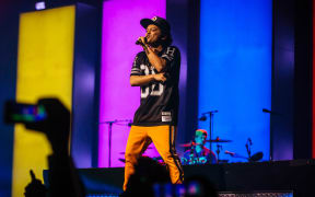Bruno Mars on stage at Spark Arena