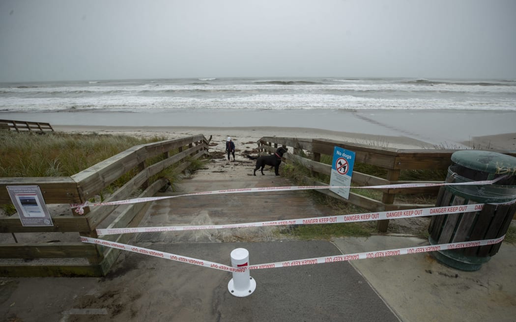 Huge waves lashed the beach at Mount Maunganui on Monday 13 February.