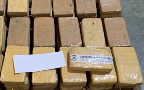 Packages of seized cocaine found in a shipping container from South America.