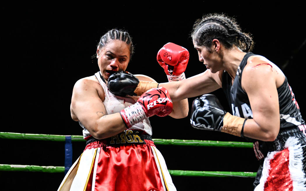 IBF Heavyweight World Title Champion Lani Daniels (R) during her fight against Alrie Meleisea at Eventfinda Stadium.