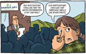Toby Today - With the Havelock North water crisis now in the fingerpointing stage Toby Morris draws attention to the the waft of bulls**t in the air.