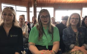 Wanting to keep Kaipara's Ruawai climate adaptation pilot at Wednesday's council meeting were (from left) Georgina Connelly (Te Uri o Hau settlement trust deputy chair), Hūhana Lyndon (Tai Tokerau-based Green list MP) and Anna Curnow (Ruawai pilot community panel co-chair).