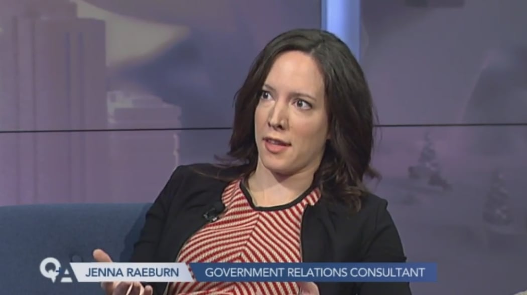 Jenna Raeburn on TVNZ's Q+A as a pundit.