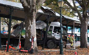 Truck crash in Dunedin's Octagon on 20 April 2024.