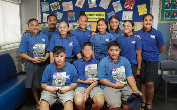 Student Authors from Saint Mary Mackillop Catholic School. Top L-R: Meleane Tafuna, Christine Tongia, Kyla Ambler, Finau Lavaka, Elizabeth Talaapitaga, Krystal Tuiloa, Mary-Jane Taito, Justine Schwenke. Bottom L-R: Kalolo Lesoa, Nu'umalolo Filoa, Sione Va'a