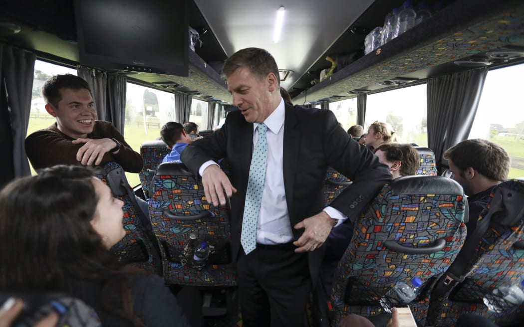 Bill English on National's campaign bus.