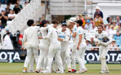 New Zealand players celebrate victory. England v New Zealand Blackcaps, Day 5 of the 3rd Test cricket match at Trentbridge, Nottingham, England on Monday 29 June 2026.
New Zealand tour of England.
Photo: Matthew Impey / Photosport
