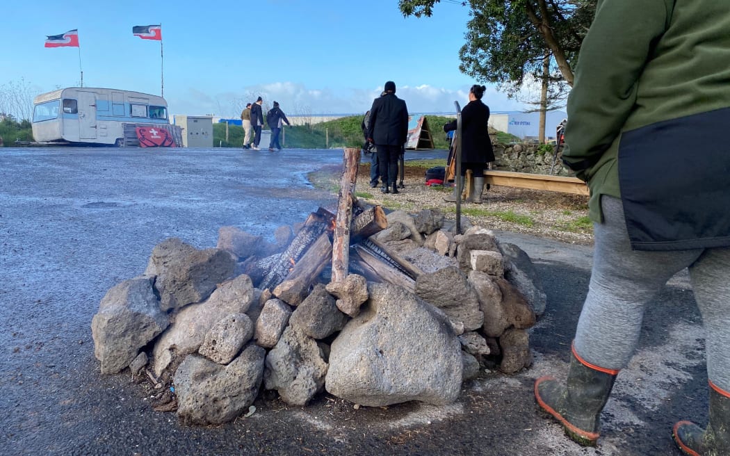 Ihumātao occupiers gathered to mark a year since the eviction notice for the disputed land was served, 23 July 2020.