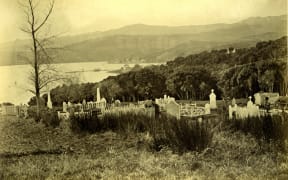 An old photo of the Anglican cemetery in Akaroa