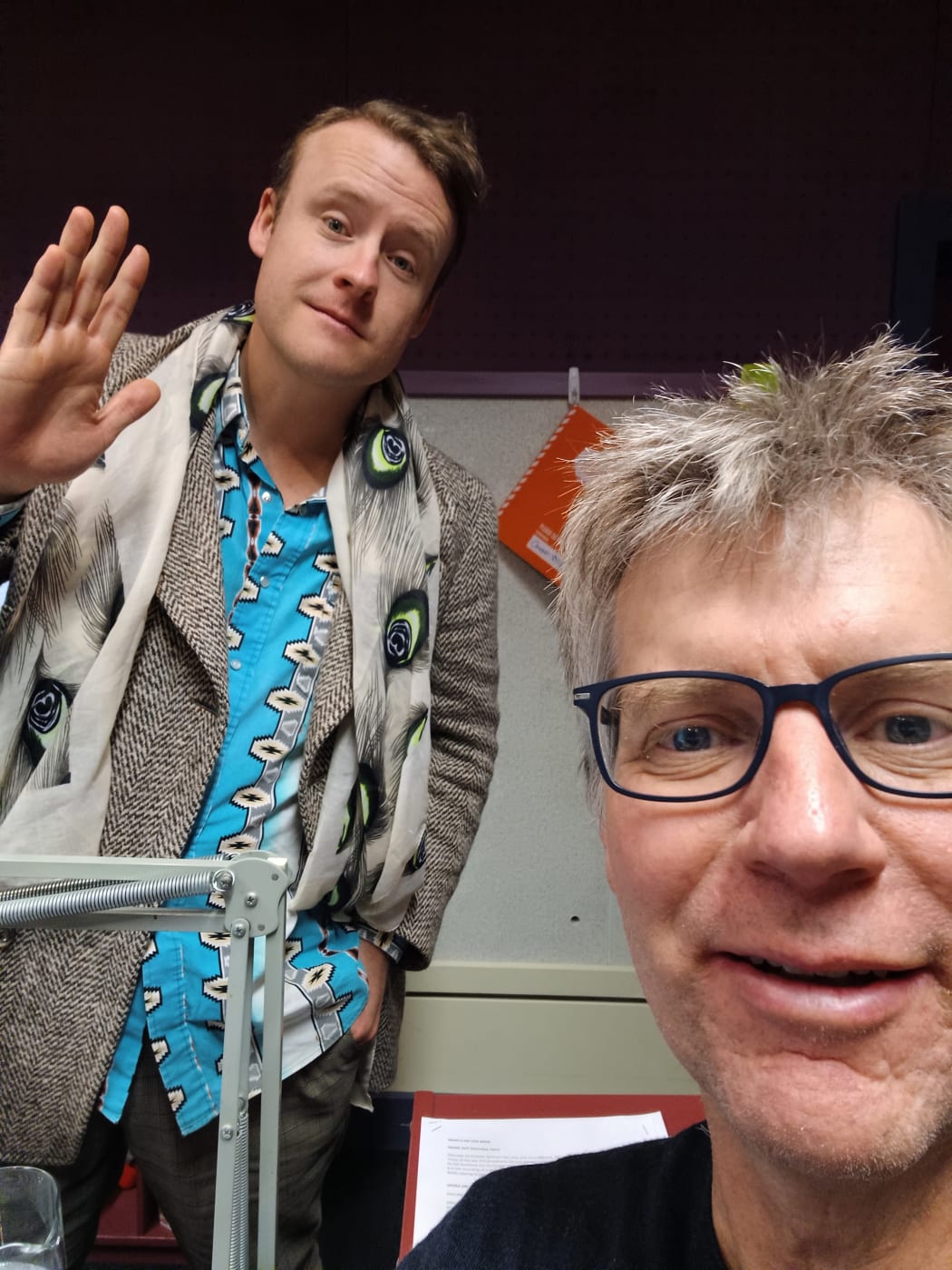 The sartorially splendid Oscar Lavën, lifts the room, when he pops by for an interview with the distinctly disheveled host Bryan Crump.