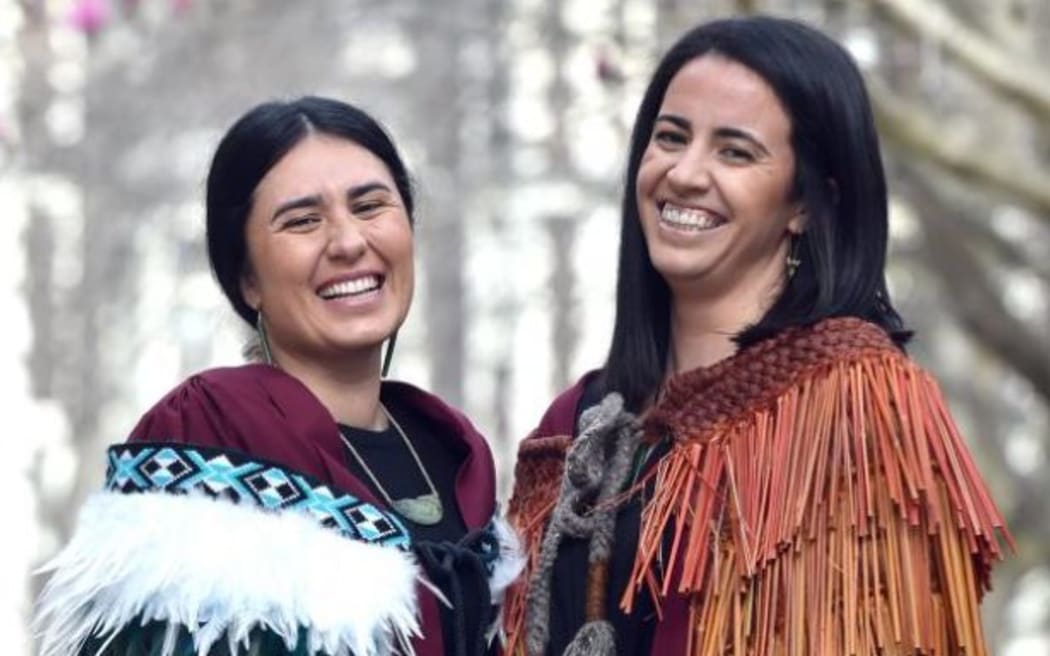 Māori PhD graduands Ngahuia Mita (left) and Terina Raureti
