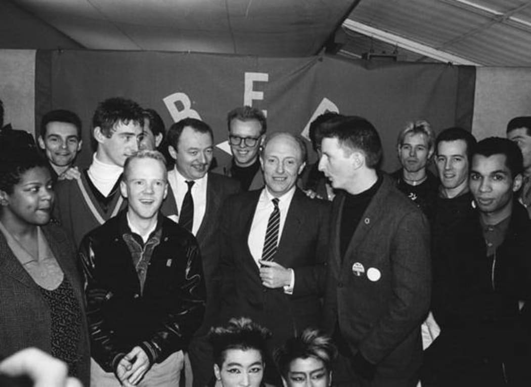 Billy Bragg with fellow Red Wedge artists and the then Labour leader Neil Kinnock in the early 1980s.