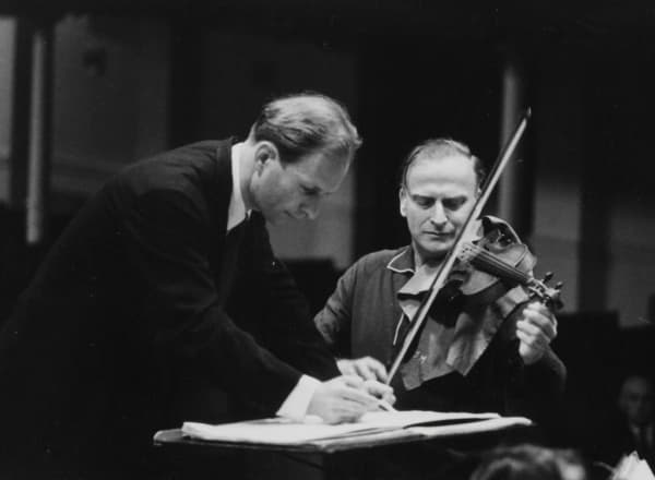 Violinist Yehudi Menhuin with conductor John Hopkins