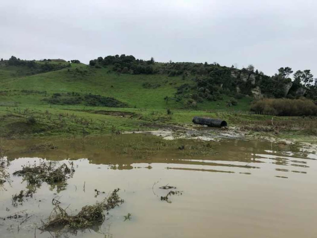 Water running through Tom Hargreaves' Angus stud farm south of Geraldine, South Canterbury.