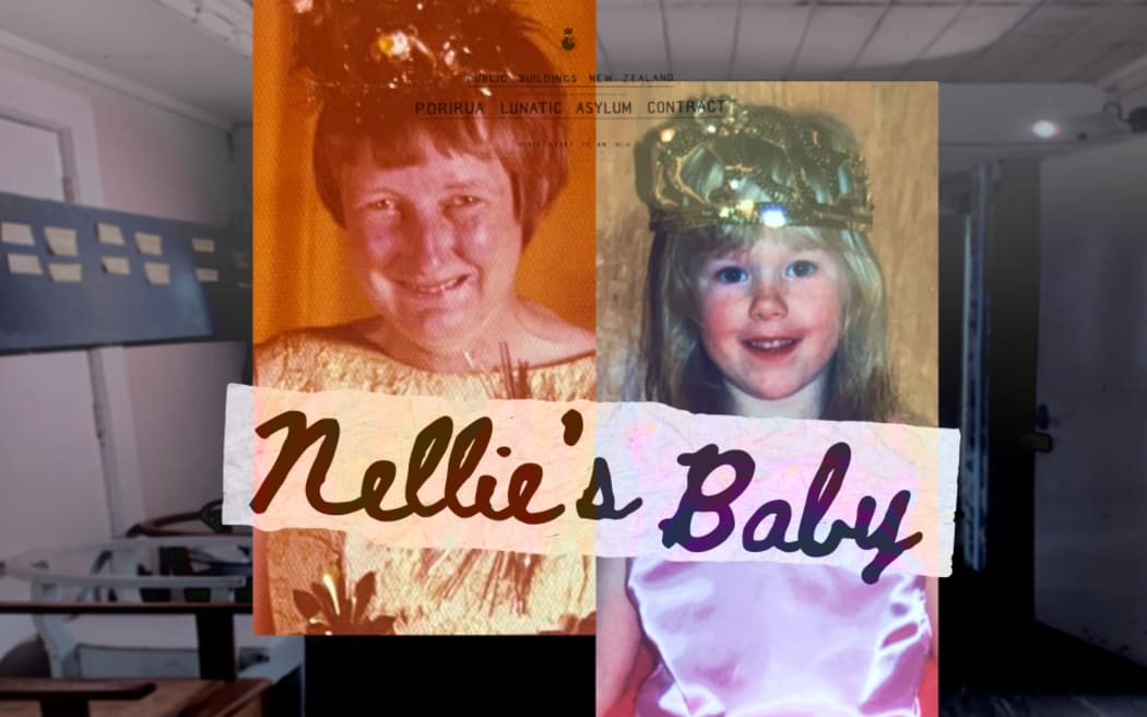 Title "Nellie's Baby" overtop old photographs and a dark hallway