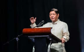Philippine President-elect Ferdinand Romualdez Marcos Jr delivers a speech in Makati City, the Philippines on June 10, 2022.