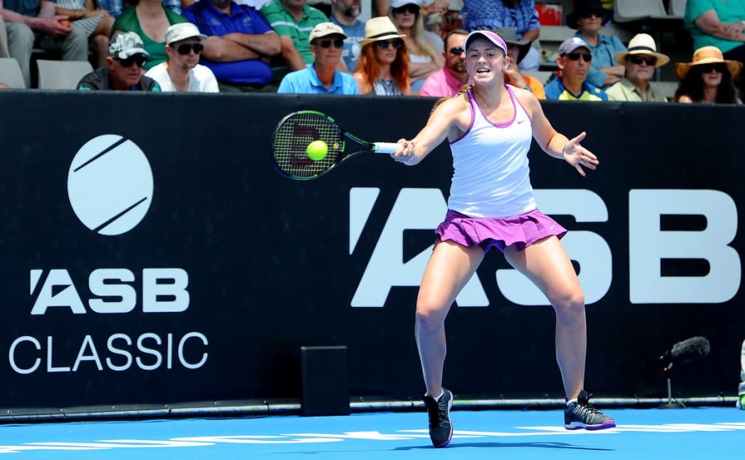 Latvia's Jelena Ostapenko in action at the 2016 ASB Classic in Auckland, 4 January 2016. Copyright Photo: Chris Symes / www.photosport.nz