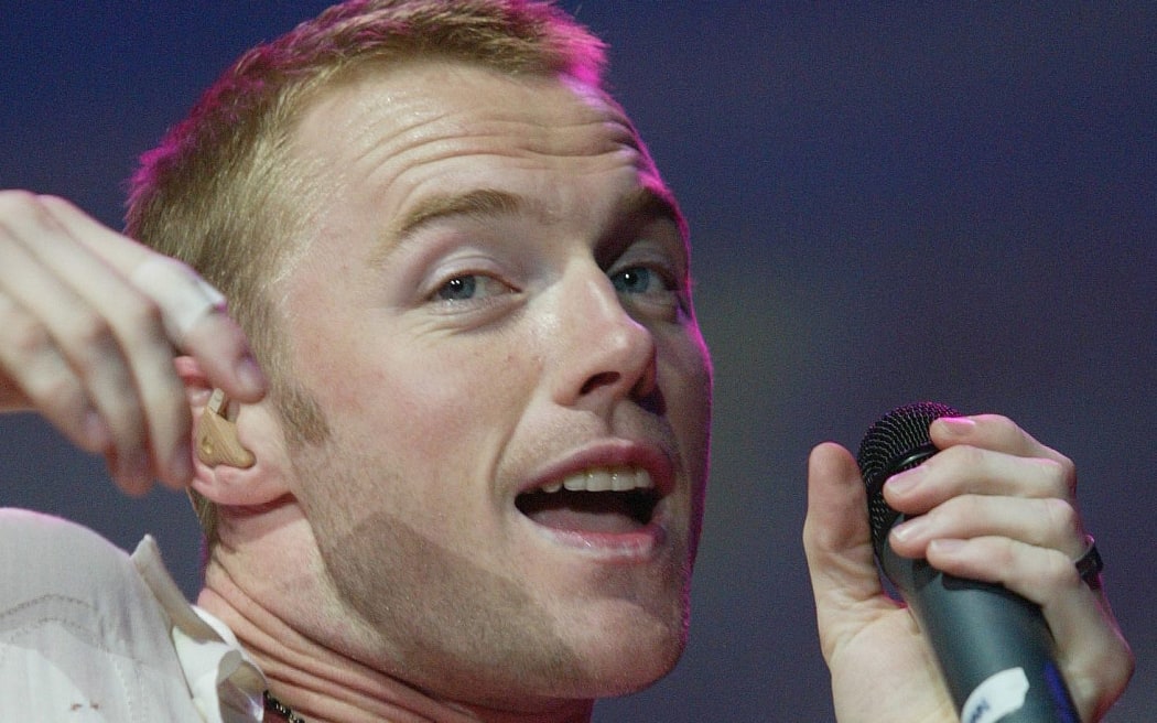 Boyzone member, Ronan Keating performs on stage at Grand Hall, Hong Kong Conference and Exhibition Centre, Feb 19, 2003.