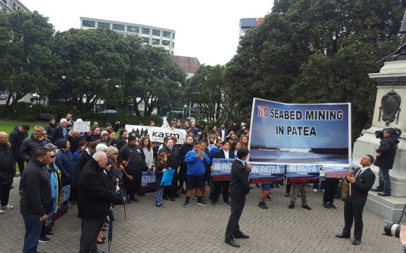 A protest against seabed mining in Taranaki headed to Parliament on 19 September 2016.