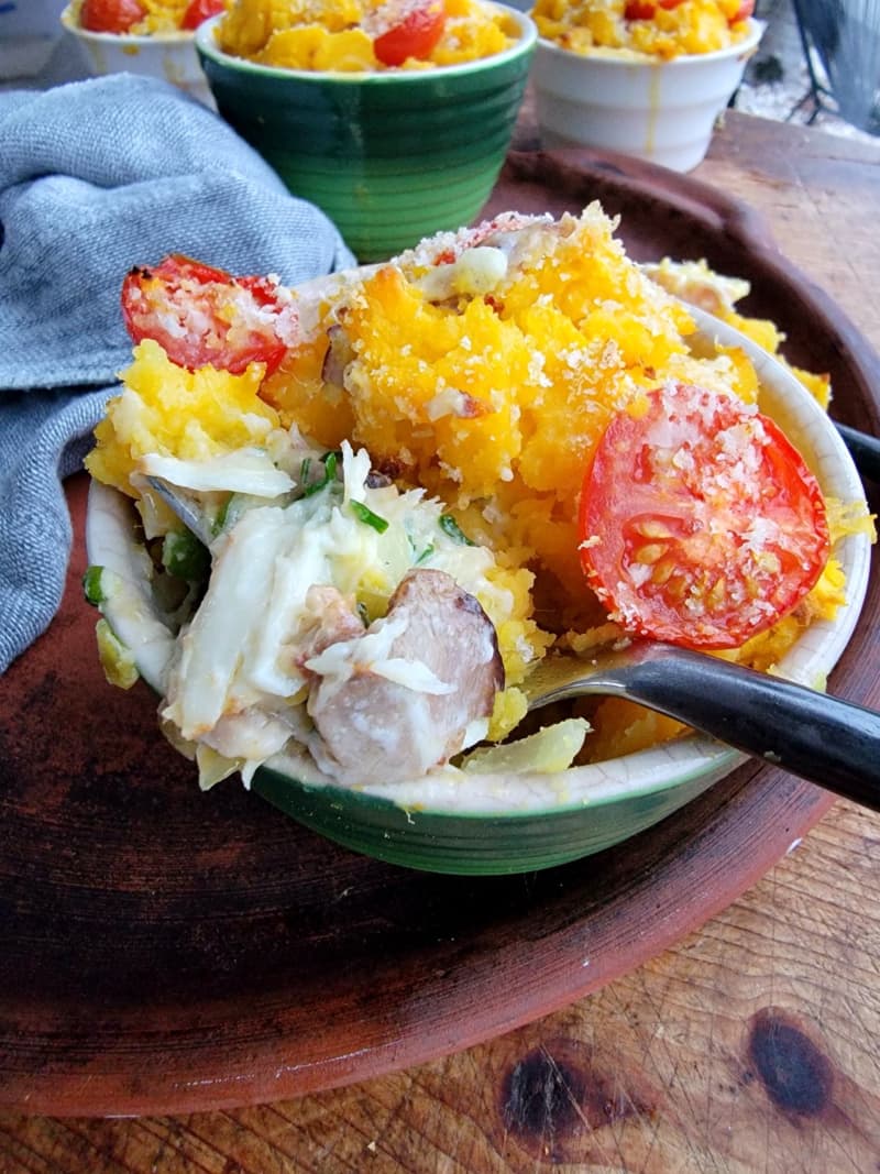 A dish of Smoked Fish Kūmara Pie by Julie Biuso