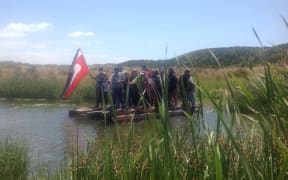 Ngāti Kere members made a pontoon to cross the stream