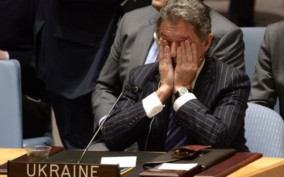 Ukraine's ambassador to the UN, Yuriy Sergeyev, at a Security Council meeting on Monday.