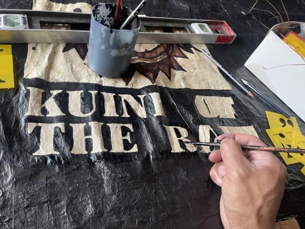 Tapa work on display at the Gus Fisher Gallery in Auckland.