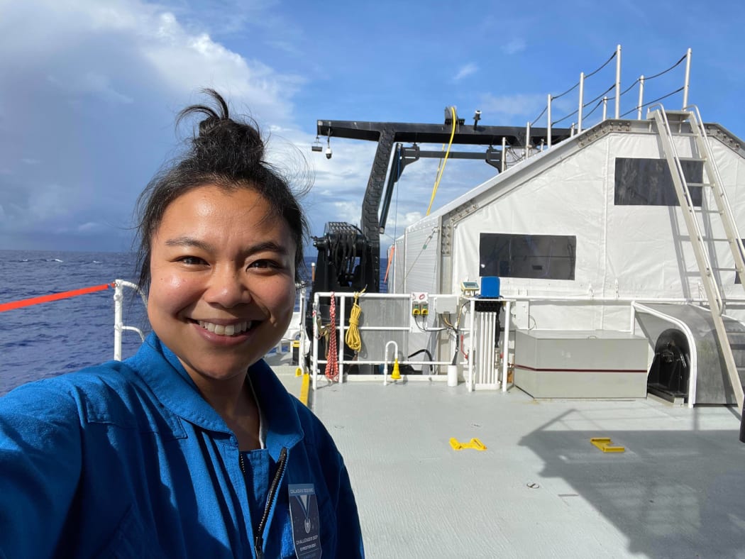 Nicole Yamase on the deck of the DSSV Pressure Drop