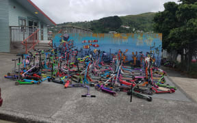 The over-flowing scooter racks at Island Bay School in Wellington