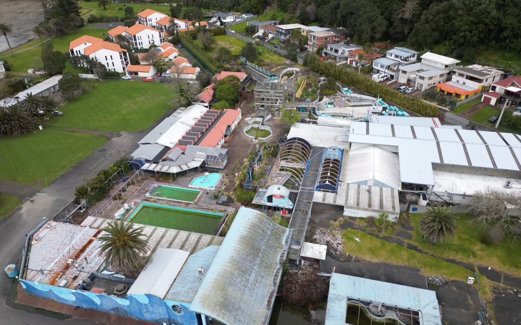 Waiwera Thermal Resort the day demolition crews moved in on 14 August, 2023.