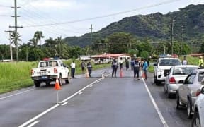 A police checkpoint at the main crossing to Lautoka City from Natalau.