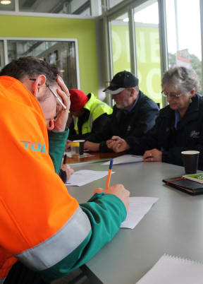 Michael Sarney, a North Island Health and Safety Manager with Toll, deep in thought as he completes a workshop survey.