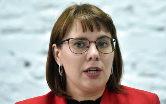 Olga Kovalkova, a member of Svetlana Tikhanovskaya's staff, attends a press conference devoted to the opposition's creation of a Coordination Council to ensure a transfer of power on the tenth day of protests over president Alexander Lukashenko's disputed election win