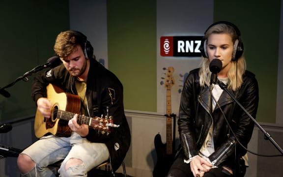 15072016. Photo: RNZ / Rebekah Parsons-King. Broods live on Afternoons with Jesse Mulligan for NZ Live.