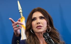 US Secretary of Homeland Security Kristi Noem speaks during a press conference to discuss ICE operations in New York City on January 8, 2026. (Photo by TIMOTHY A.CLARY / AFP)