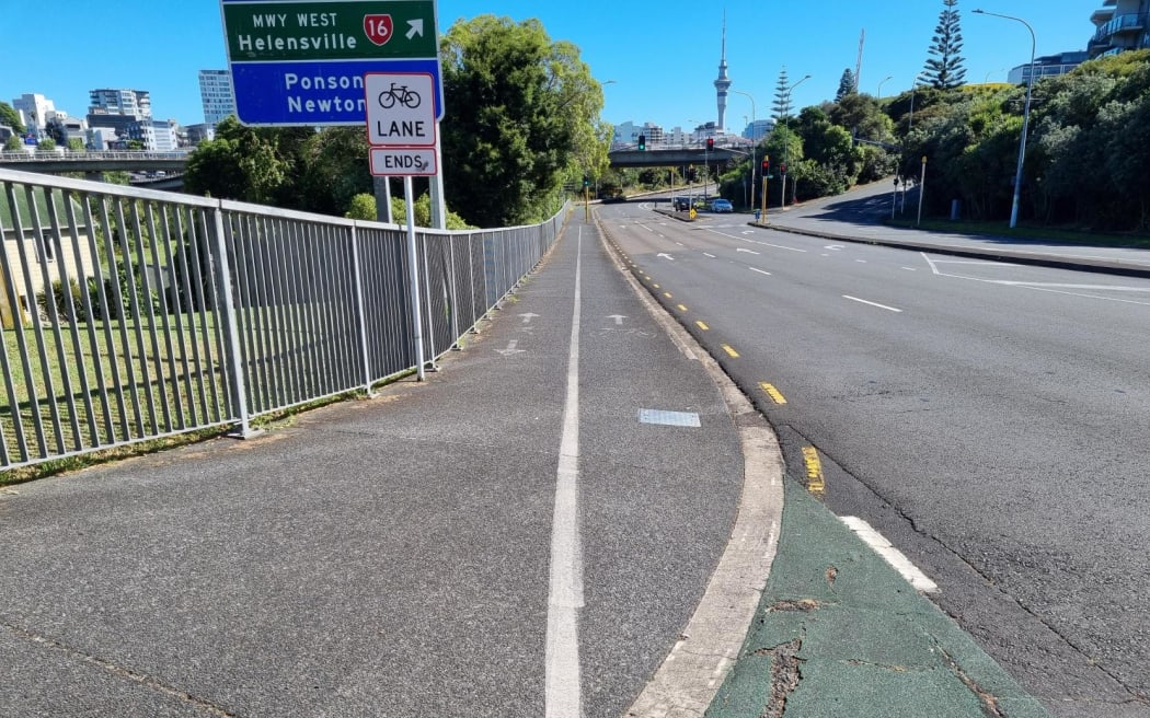 Scene of crash leading to scooter rider's death - on Ian McKinnon Drive in Eden Terrace