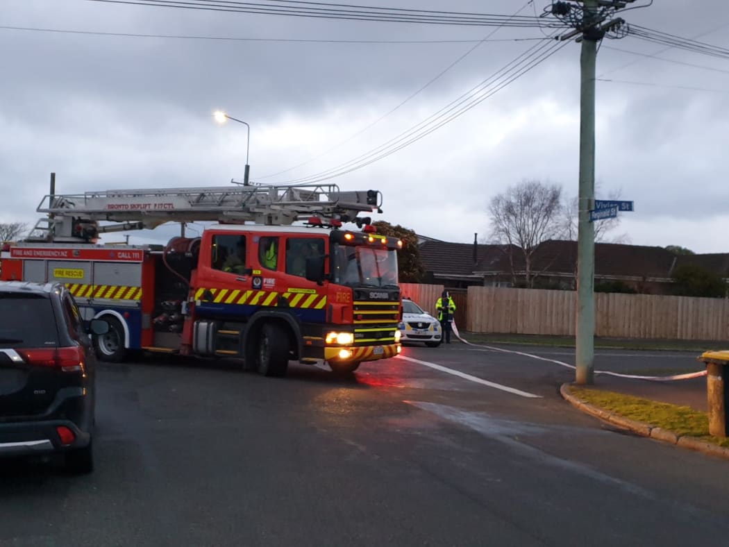 A fire truck at the scene of a fatal house fire in Vivian Street, Burwood, Christchurc on 15 July.