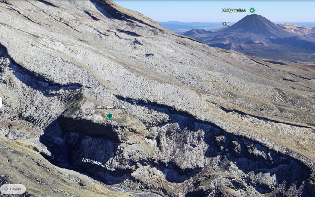 Whangaehu Hut, as pictured on Google Earth.