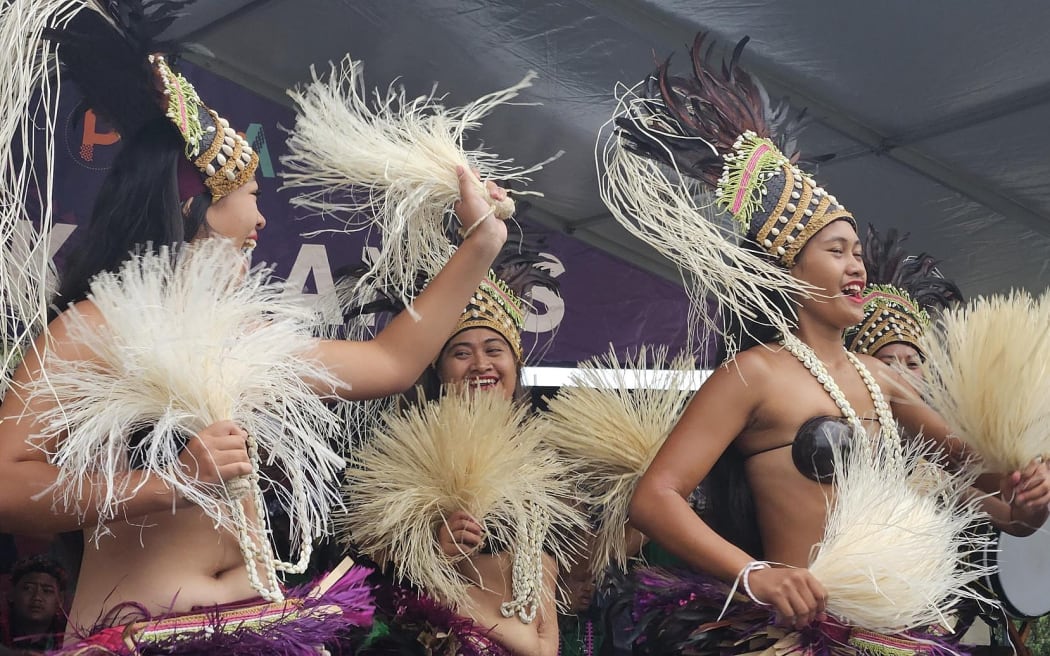 The Cook Islands corner at Auckland Pasifika Festival, Western Springs, 9 March 2024, featured teams from throughout Aotearoa, including some performers who had traveled from the Cook Islands.