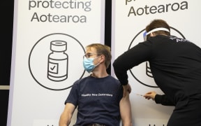 New Zealand Director-General of health Dr Ashley Bloomfield receiving his first dose of the Covid-19 vaccine.